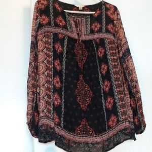 🌟 Lucky brand orange blue boho peasant top 1X